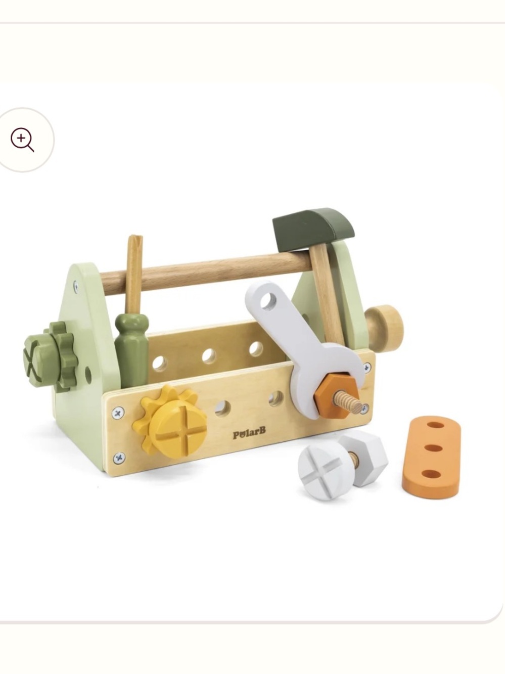 NEW PolarB Wooden Tool Kit Kids Wooden Tool Box Playset Green & Yellow